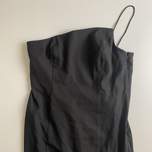 Anthropologie BHLDN‎ Dress ONE SHOULDER Sz 12 Black Slit Cutout Back Midi NEW - Picture 8 of 16